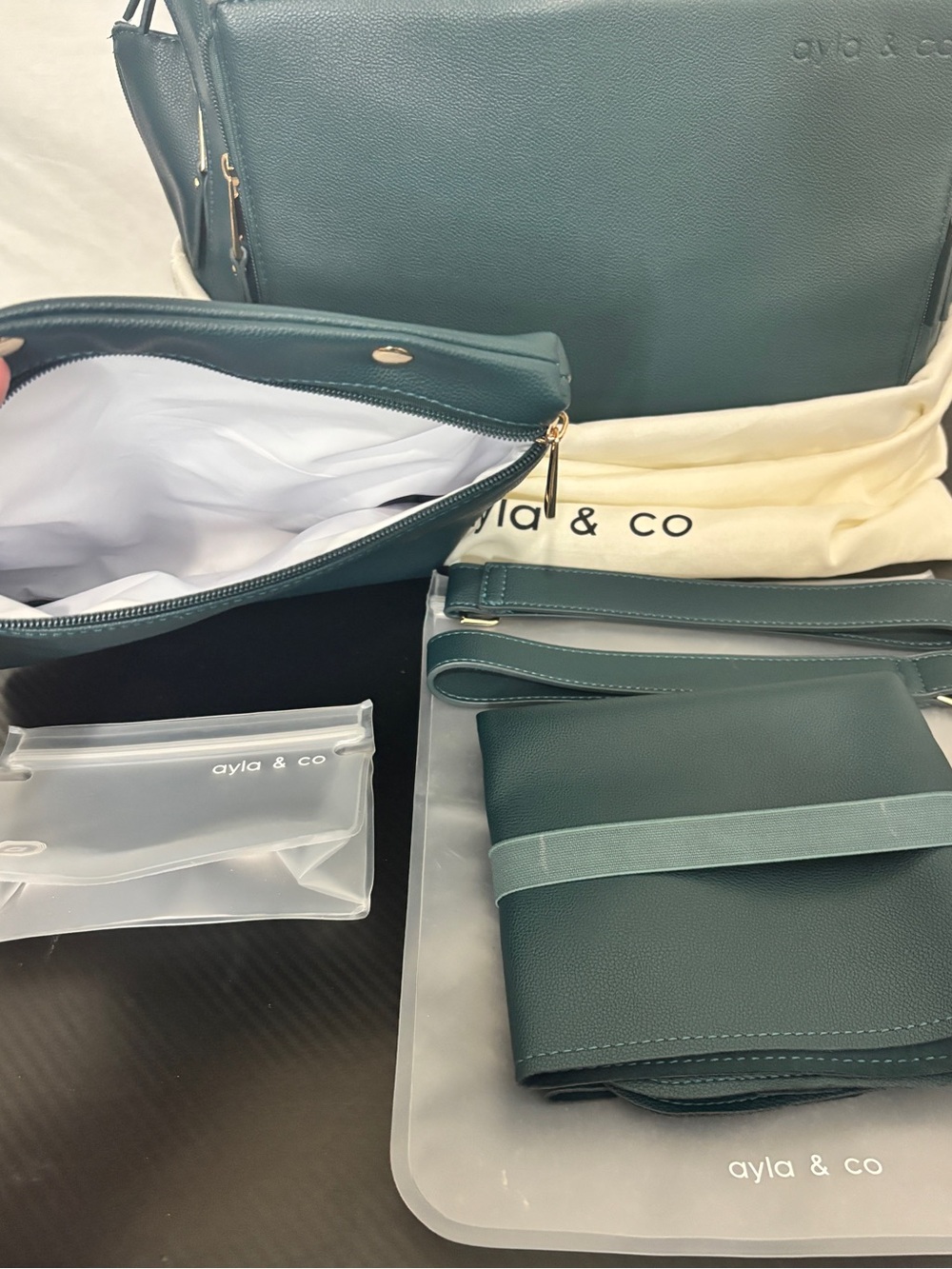 Ayla & Co Teal Vegan Leather Diaper Bag Backpack Set w/ Accessories - Picture 3 of 10
